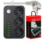 Мережевий фільтр. Переноска подовжувач із захистом від перенапруги 3 розетки європейського типу та 6 USB портів