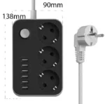 Мережевий фільтр. Переноска подовжувач із захистом від перенапруги 3 розетки європейського типу та 6 USB портів - Зображення 2