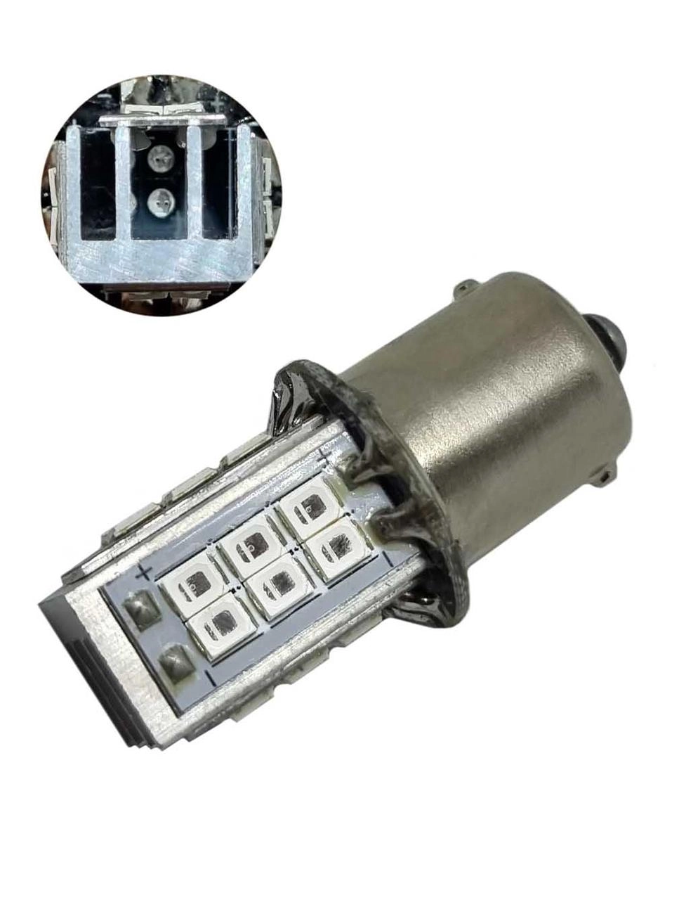 5991401790_svitlodiodna-lampa-z Світлодіодна лампа з цоколем 1156 BA15s P21W 24SMD 2835 12V Червона з драйвером, біполярна - Зображення 1