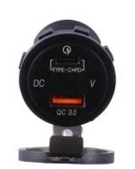 Автомобільний зарядний пристрій USB QC3.0 Type-C+PD 12-24В врізна розетка, з вольтметром, червоне підсвічування - Зображення 4