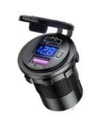 Автомобільний зарядний пристрій USB QC3.0 Type-C+PD 12-24В врізна розетка, з вольтметром, синє підсвічування - Зображення 2