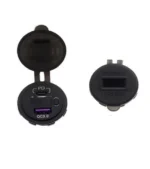 Автомобільний зарядний пристрій USB QC3.0 Type-C+PD 12-24В врізна розетка, з вольтметром, синє підсвічування - Зображення 5