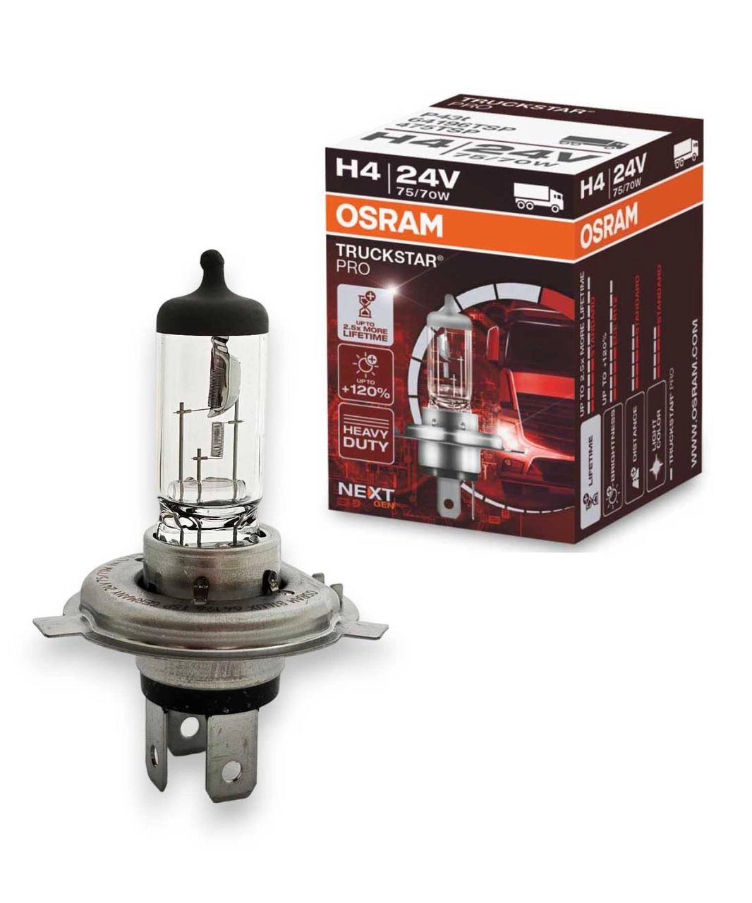6019754104_galogenna-avtolampa-osram Галогенна автолампа Osram H4 TRUCKSTAR PRO 64196TSP FS 475TSP 24V 75/70W +120% - Зображення 1