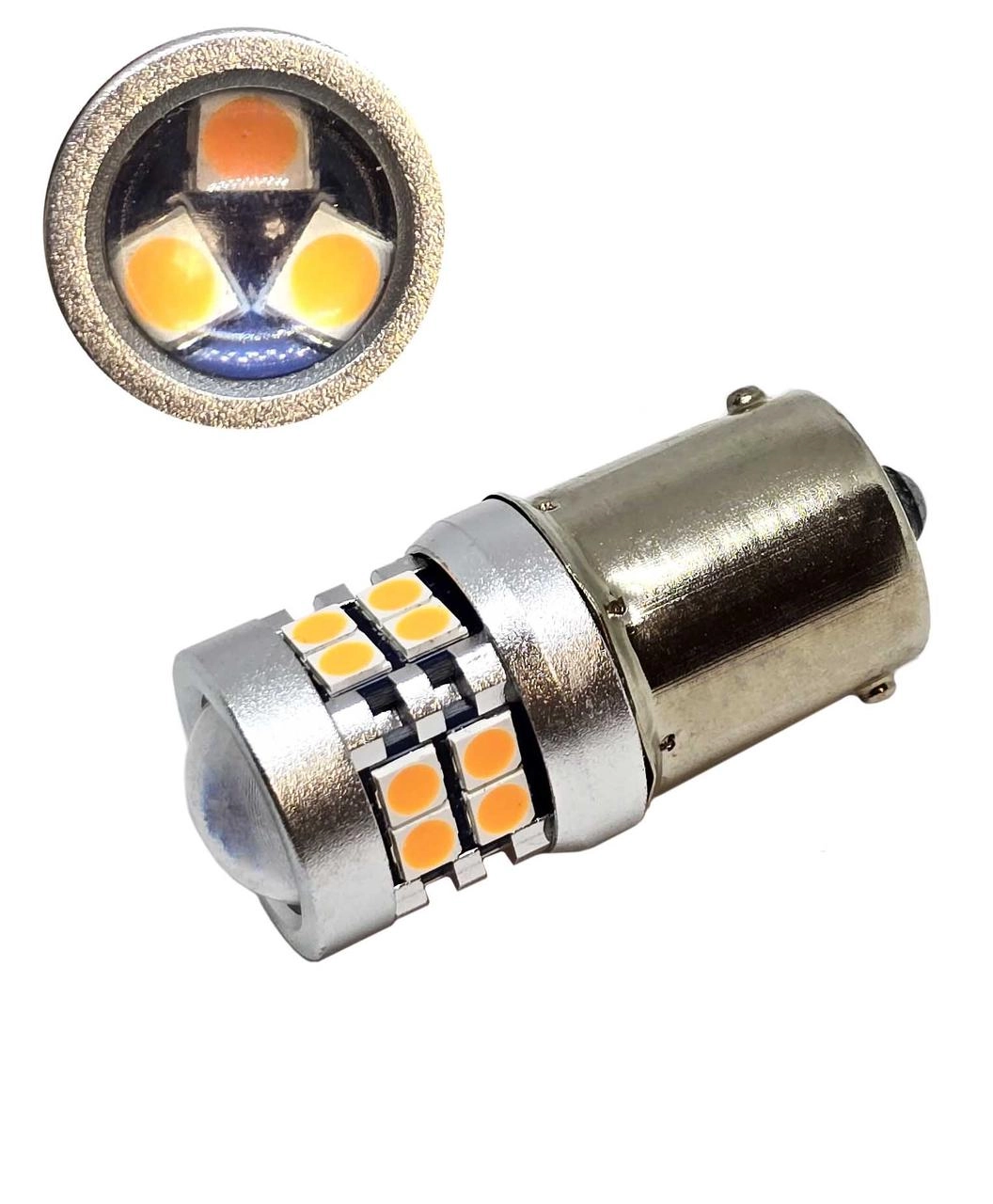 6057190827_svitlodiodna-lampa-z Світлодіодна лампа з цоколем 1156 BAY15s PY21W 19SMD 3030 12V Жовта з обманкою - Зображення 1