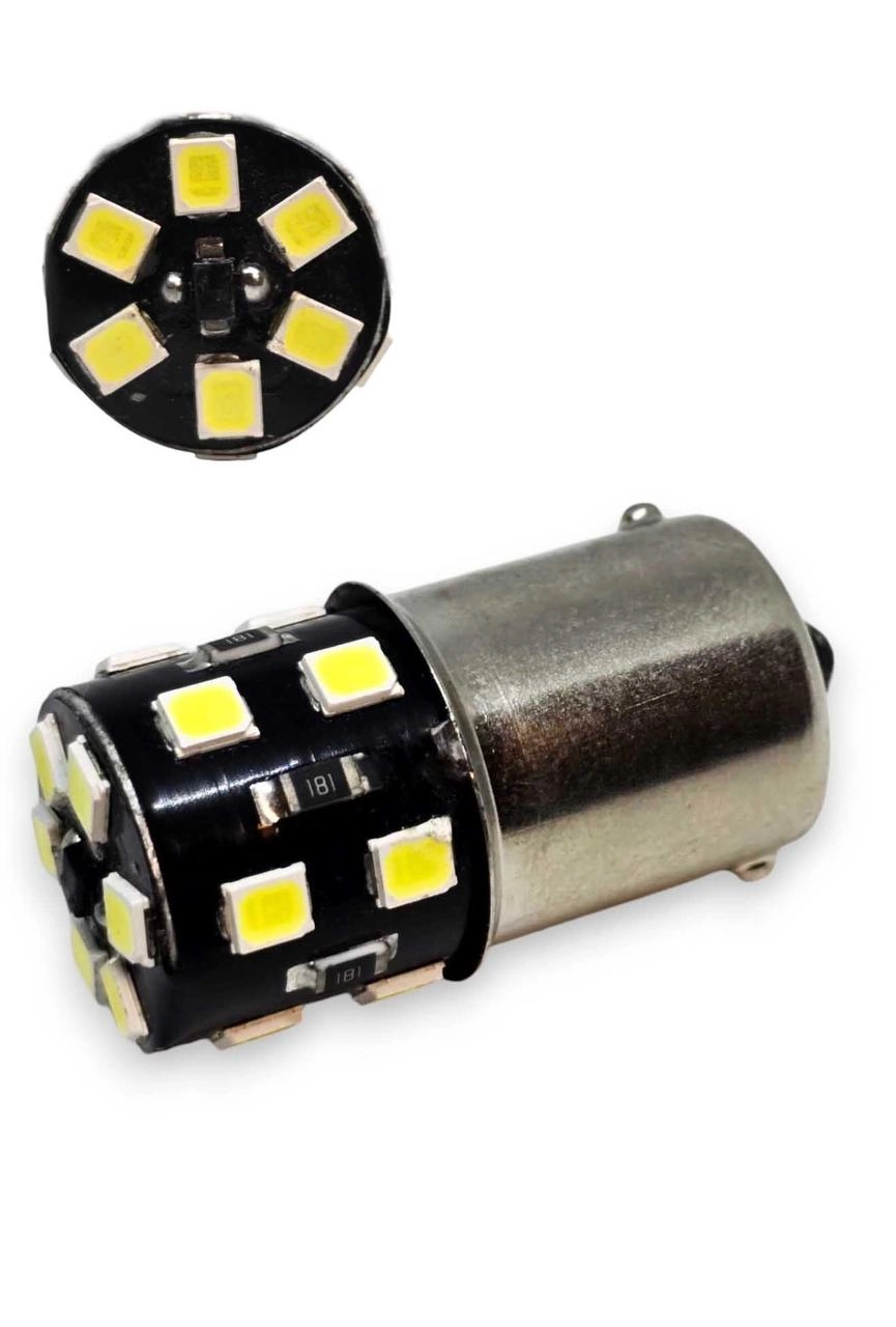 6303856861_svitlodiodna-lampa-z Світлодіодна лампа з цоколем 1156 BA15s P21W 18 SMD 2835 12V Біла - Зображення 1