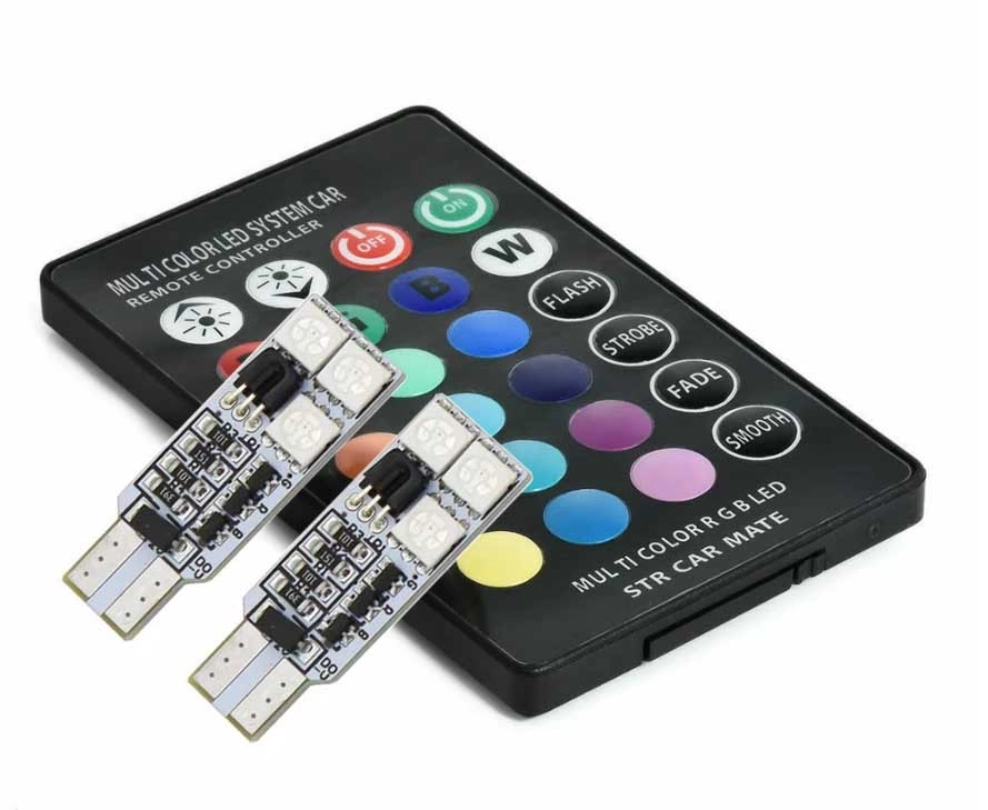 6374554865_svitlodiodni-lampi-rgb Світлодіодні лампи RGB W5W T10 6 SMD 5050 стробоскоп з пультом дистанційного керування - Зображення 1