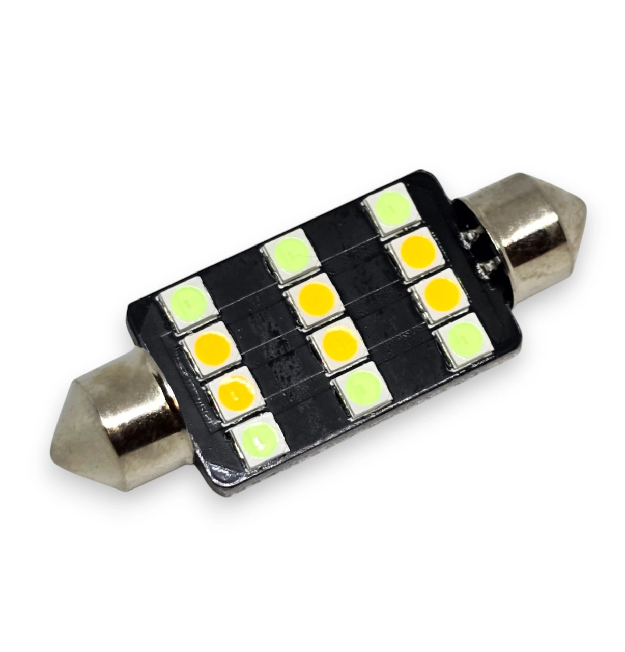 6381524625_dvokolirna-svitlodiodna-lampa Двоколірна світлодіодна лампа C5W Festoon 12SMD 3030 12V 41мм з обманкою Біле Жовте світло - Зображення 1
