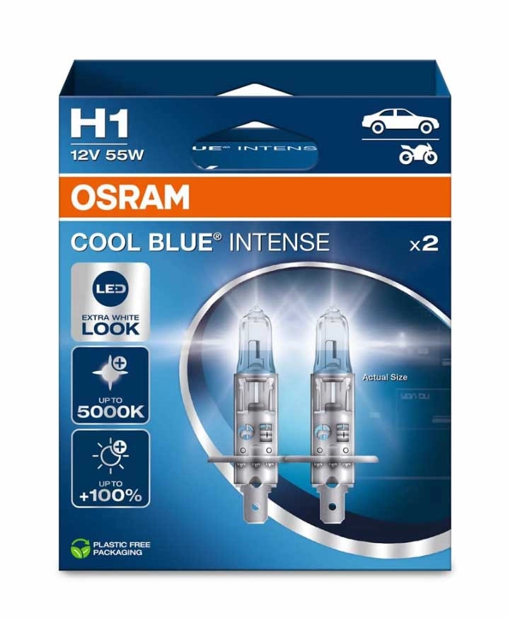 6434441097_galogenna-avtolampa-osram Галогенна автолампа OSRAM H1 Cool Blue Intense NEXT GEN 64150CBN-2HB 12V 55W - Зображення 1