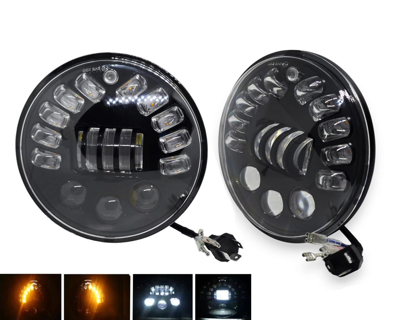 6509544855_universalni-svitlodiodni-led Універсальні світлодіодні led фари 7 дюймів Габарит лівий/правий поворот Ближнє Дальне світло комплект - Зображення 1