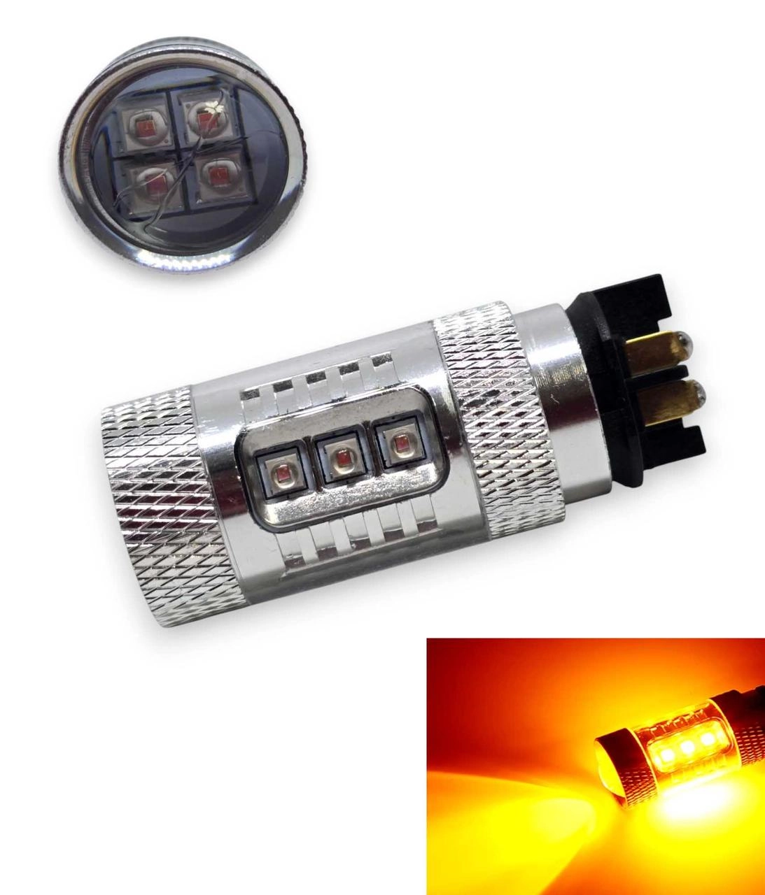 6692005357_svitlodiodna-lampa-z Світлодіодна лампа з цоколем PWY24W 16SMD CREE 80W 12V з обманкою Жовте світло - Зображення 1