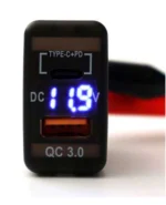 Зарядний пристрій кнопка Toyota з вольтметром та USB + Typec C 12В-24В Синій - Швидка зарядка - Зображення 2