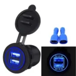 Автомобільний зарядний пристрій 2 порти USB врізна розетка, сине підсвічування