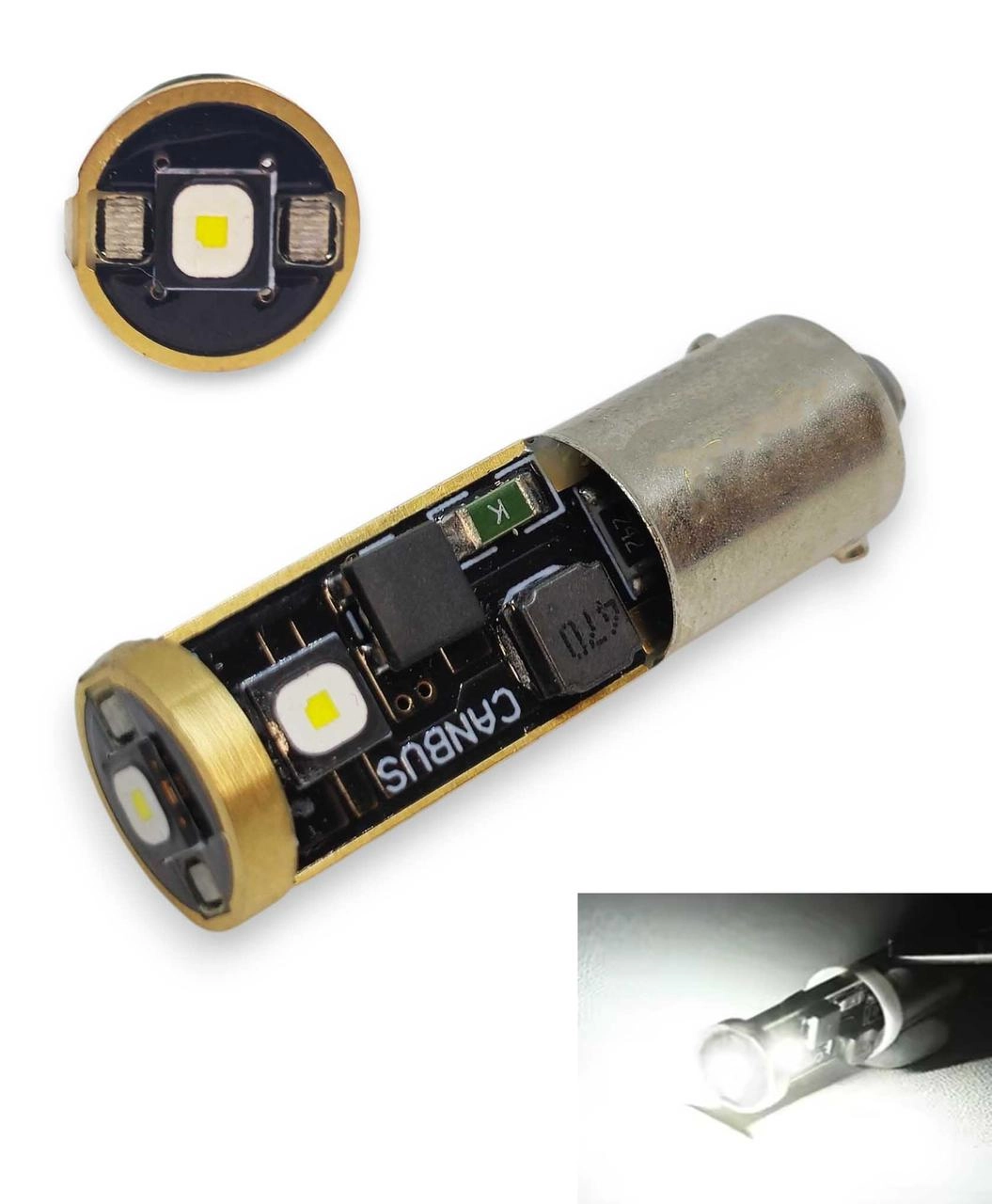 6774903486_avtomobilna-svitlodiodna-lampa Автомобільна світлодіодна лампа LED з цоколем H6W BAX9S 12V з обманкою 3 SMD 3838 Біла - Зображення 1