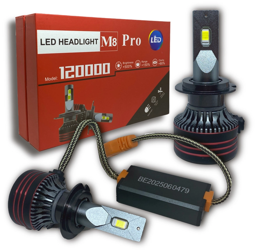 6814900088_avtomobilni-svitlodiodni-lampi Автомобільні світлодіодні лампи з цоколем H7 9-32V 6000K 120W 12000Lm M8 PRO CANBUS з обманкою комплект - Зображення 1