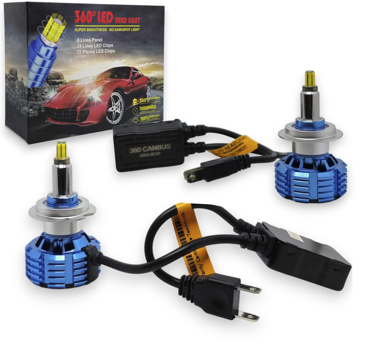 6828008791_avtomobilni-svitlodiodni-lampi Автомобільні світлодіодні лампи з цоколем H7 X6 3D 360° 12V 66W 6000K комплект - Зображення 1