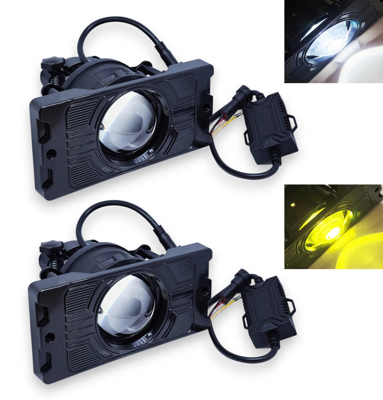 6834951413_dvokolirni-protitumanni-fari Двоколірні протитуманні фари Led ПТФ з лінзою ВАЗ 2110, 2111, 2112, 2114, 2115 Лада Десятка Біле Жовте світло - Зображення 1