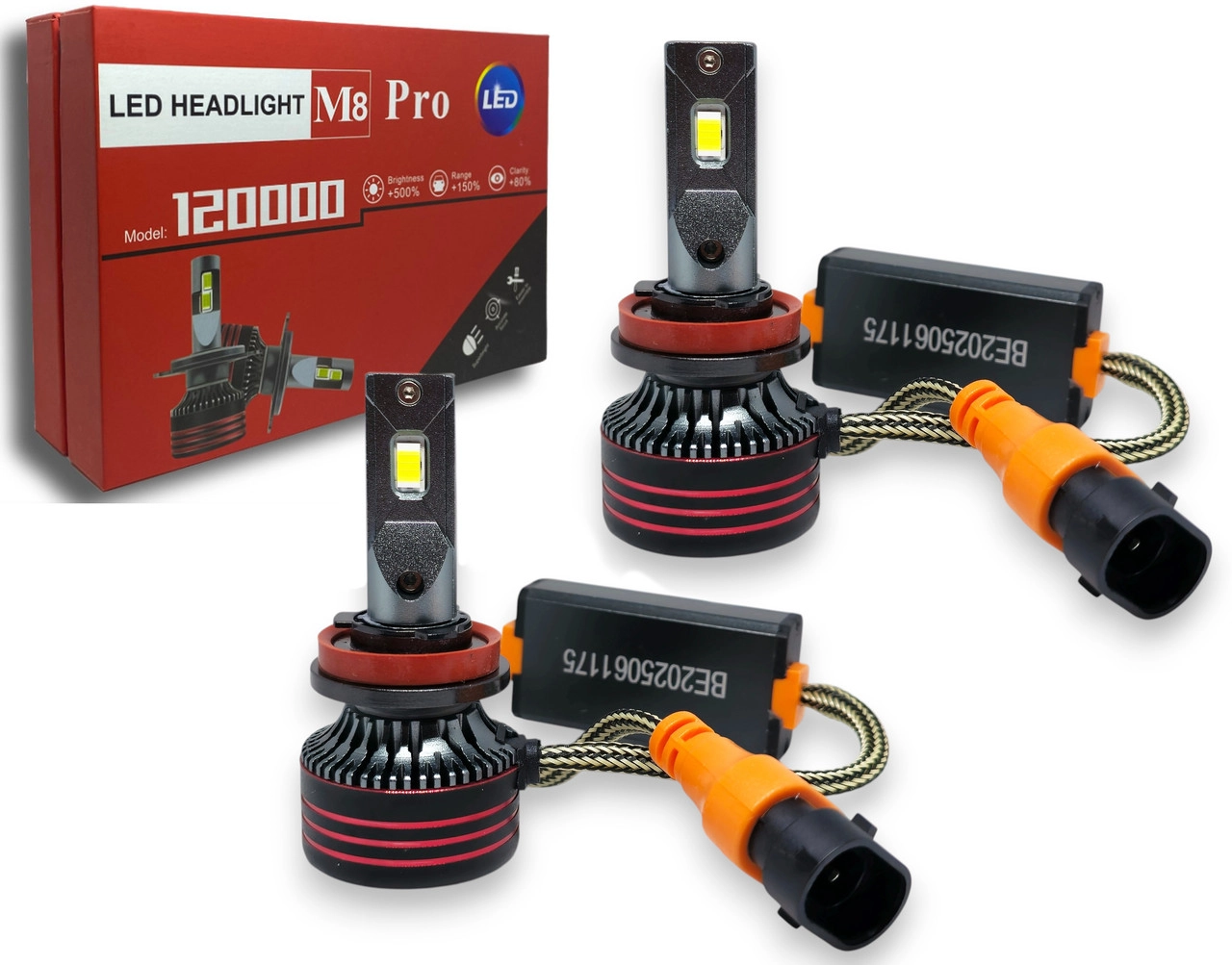 6836810462_avtomobilni-svitlodiodni-lampi Автомобільні світлодіодні лампи з цоколем H11 M8 PRO 120W 9-24V 6000K 60000Lm CANBUS з обманкою комплект - Зображення 1