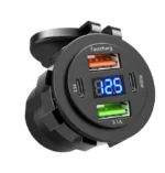 Автомобільний зарядний пристрій два порти 2 USB + 2 Type-C 12-24V 83W врізна розетка, з вольтметром синє підсвічування - Зображення 3