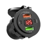 Автомобільний зарядний пристрій два порти 2 USB + 2 Type-C 12-24V 83W врізна розетка, з вольтметром Червоне підсвічування - Зображення 4