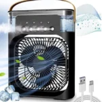 Настільний вентилятор-зволожувач повітря з кольоровою LED підсвіткою RGB від USB Чорний - Зображення 5