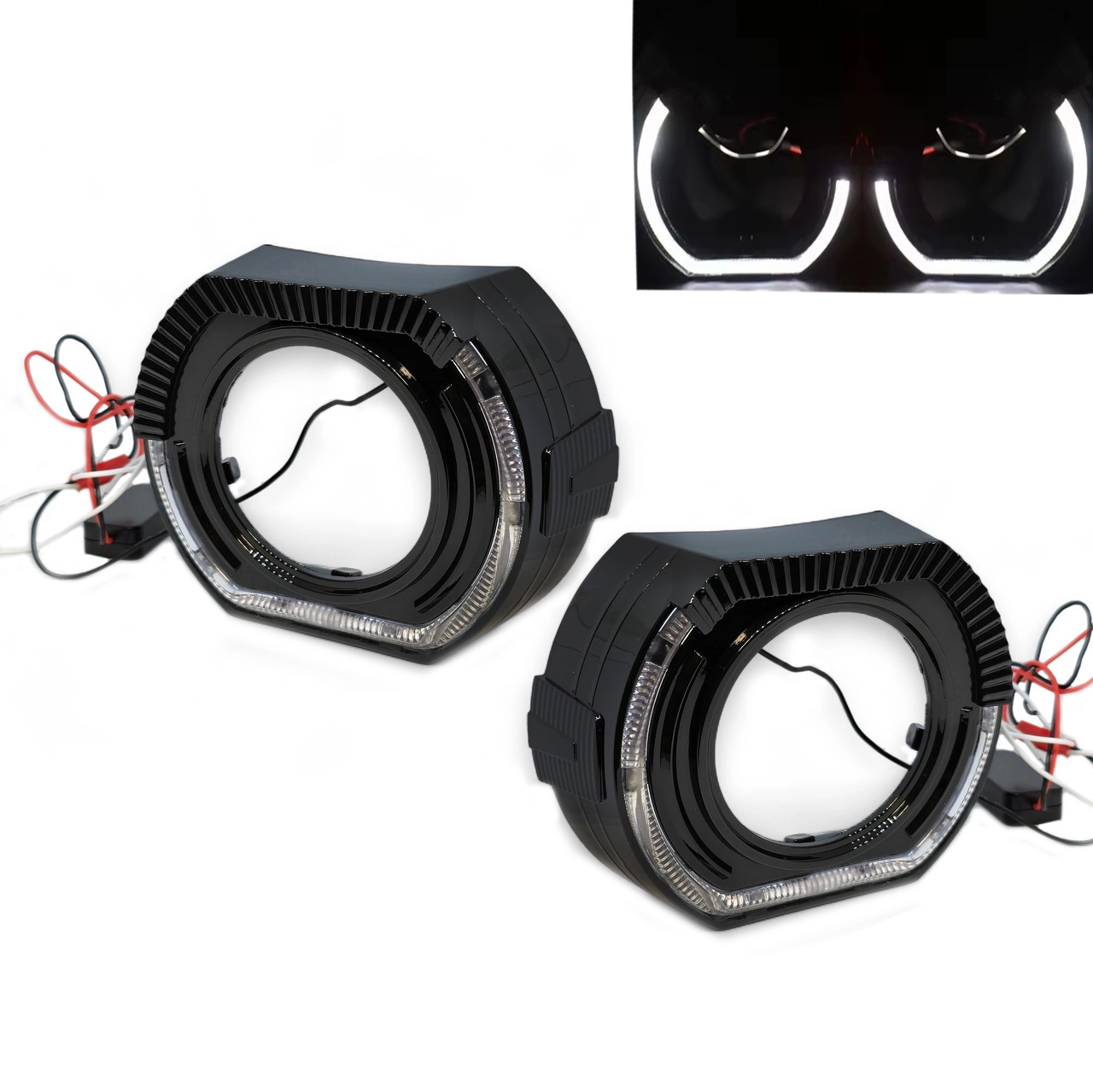 6961943376_maski-dlya-biksenonovih Маски для біксенонових лінз 3" YT-64 BMW Sport LED габарит Білий комплект - Зображення 1