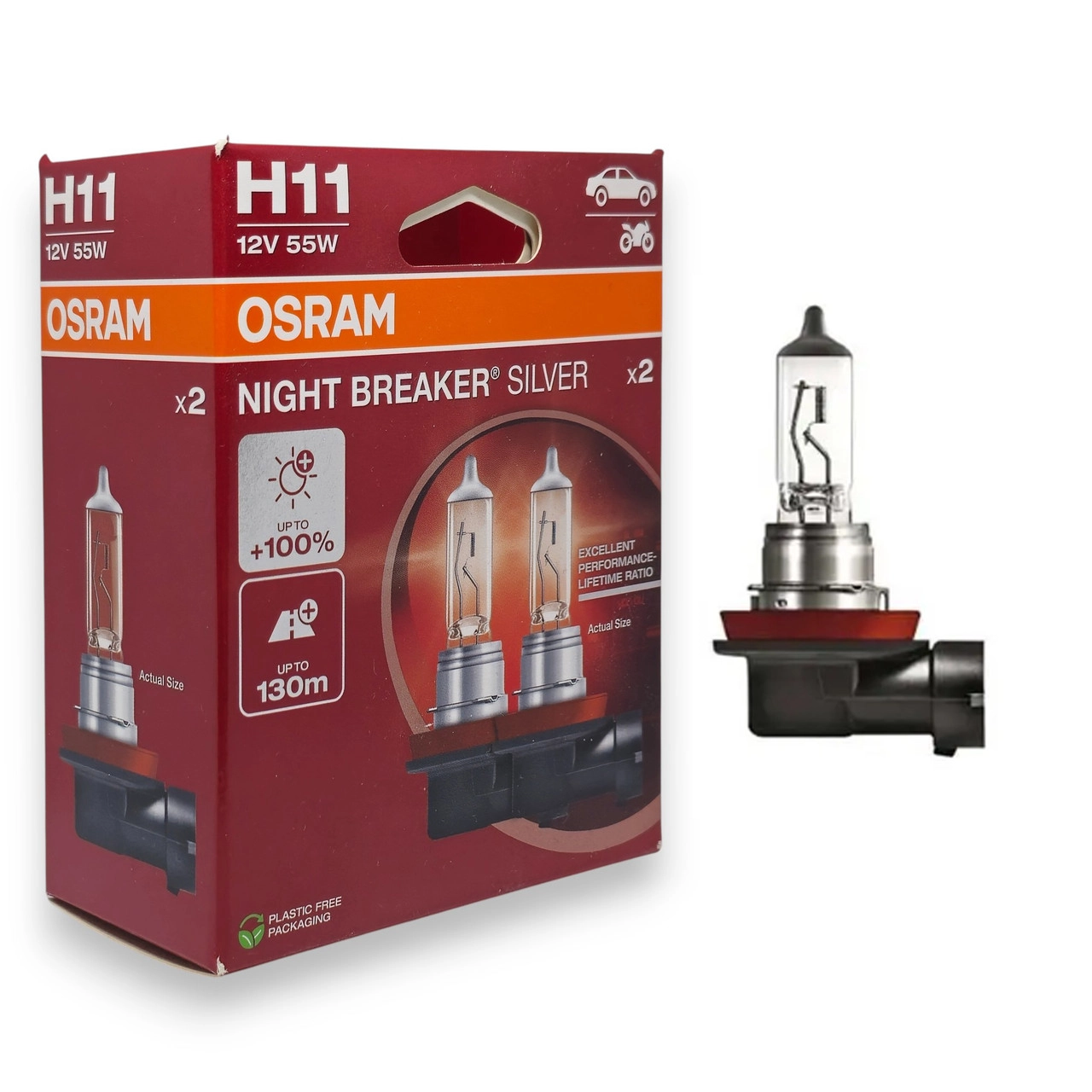 6974978230_galogenna-lampa-osram Галогенна лампа Osram H11 Night Breaker Silver 64211NBS-2HB 711 NBS +100% - Зображення 1