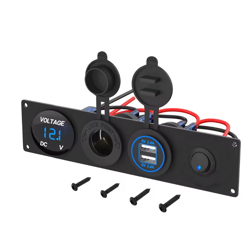 6988044985_avtomobilna-zaryadka-podvijna Автомобільна зарядка подвійна 2 USB QC 3.0 панель розеток. Гніздо прикурювача з кнопкою Синє підсвічування - Зображення 1