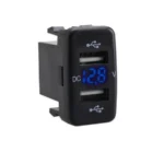 Зарядний пристрій кнопка Toyota з вольтметром та 2 USB 3.4A 12В-24В Синій - Швидка зарядка