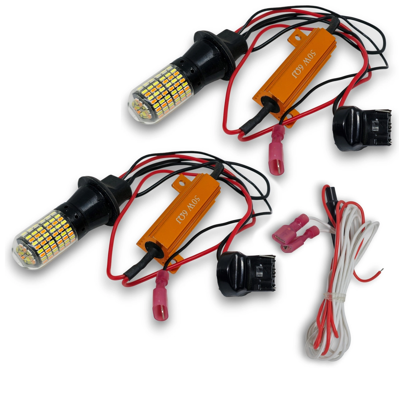 7049739971_denni-hodovi-vogni Денні ходові вогні ДГЗ в поворотники з режимом функцією повороту 7440 T20 W21W W3x16d 168SMD 3014 Білий Жовтий - Зображення 1