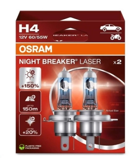 7090114935_avtomobilna-lampa-osram Автомобільна лампа OSRAM H4 Night Breaker Laser 64193NL-2HB +150% 60/55W 12V - Зображення 1