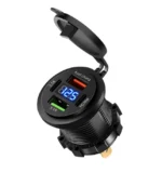 Автомобільний зарядний пристрій два порти 2 USB + 2 Type-C 12-24V 83W врізна розетка, з вольтметром синє підсвічування