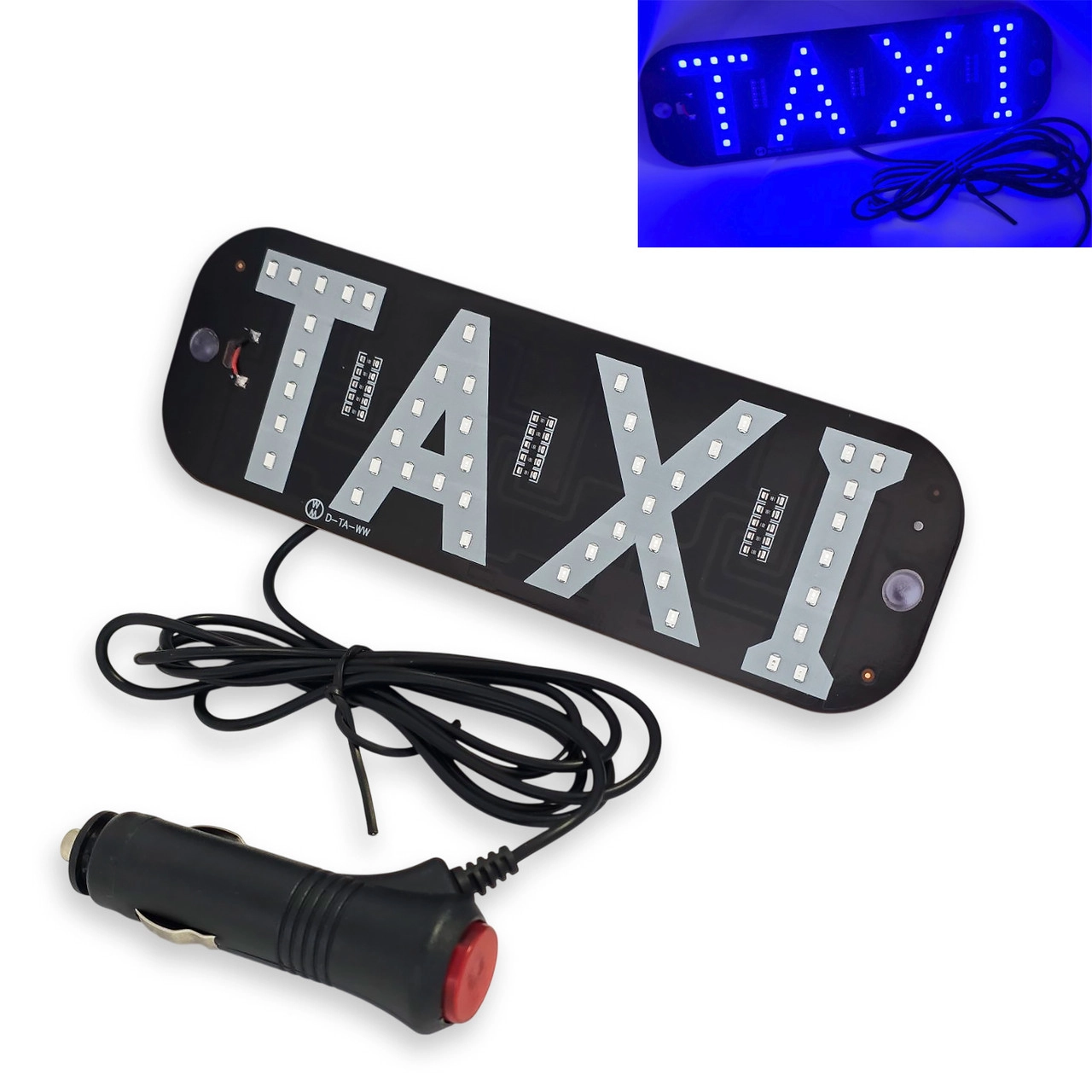 7384612428_tablichka-taxi-svitlodiodna Табличка TAXI світлодіодна в прикурювач (BIG) Синій - Зображення 1