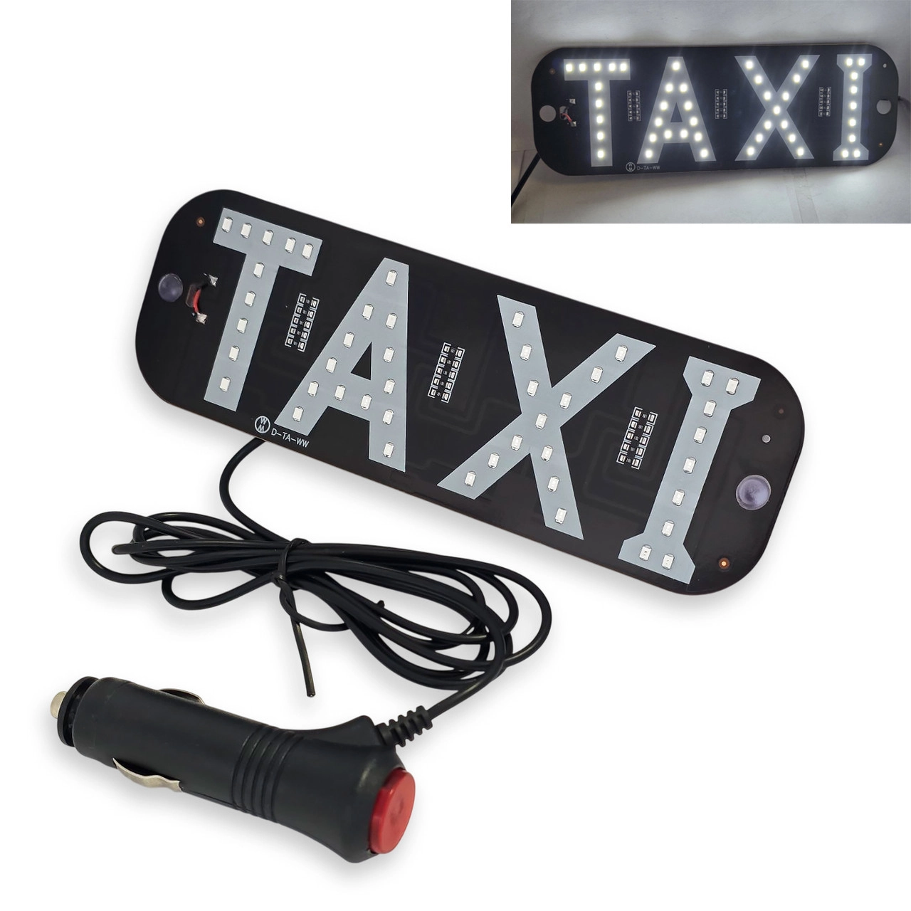 7384706195_tablichka-taxi-svitlodiodna Табличка TAXI світлодіодна в прикурювач (BIG) Білий - Зображення 1