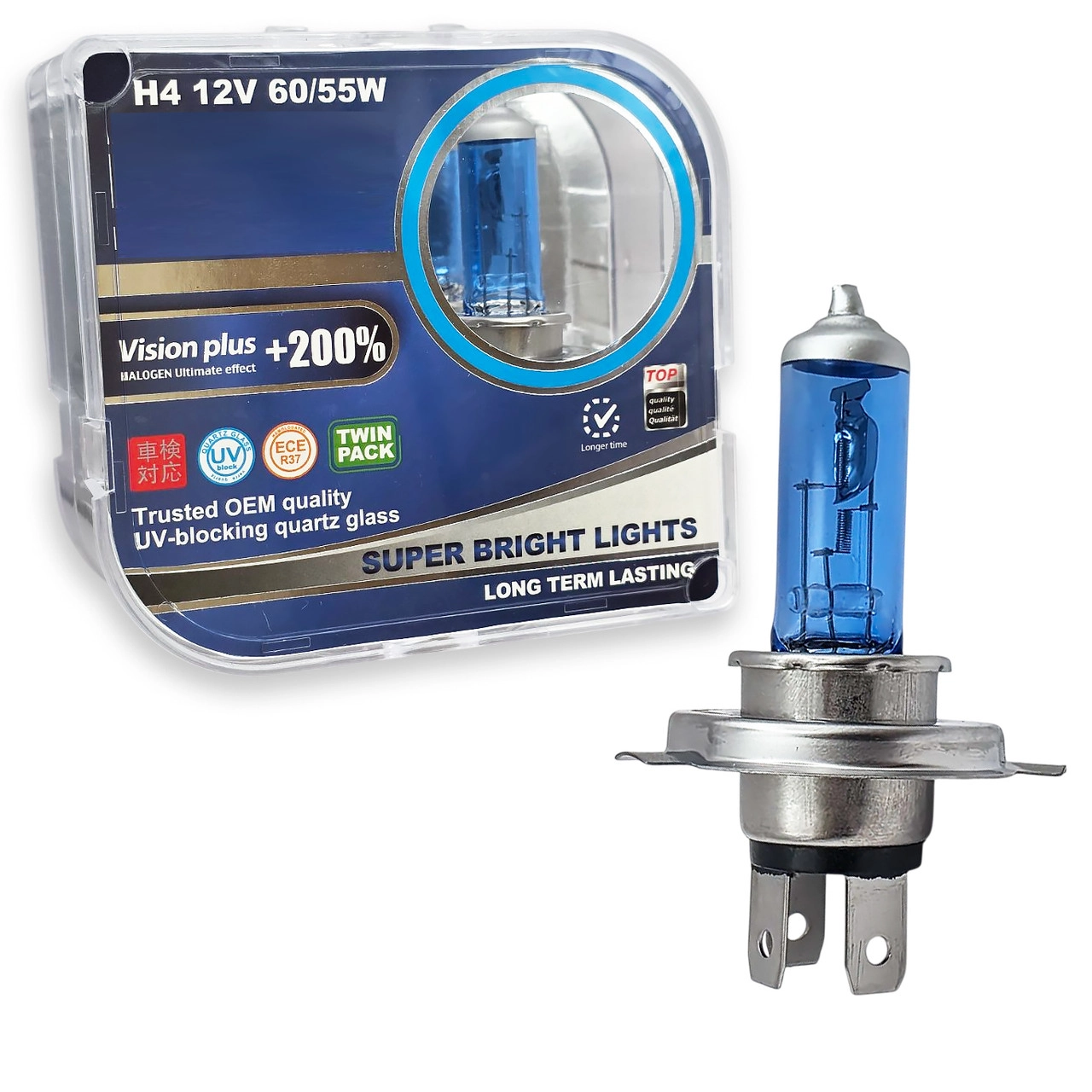 7453611872_komplekt-galogenovih-lamp Комплект галогенових ламп H4 12V 60/55W P43t VISION PLUS+200% (пластик 2шт) - Зображення 1