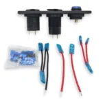 Автомобільний зарядний пристрій 1USB + 2Type-C, подвійна розетка прикурювача 12V/24V, панель з кнопкою та синьою підсвіткою - Зображення 2