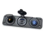 Автомобільний зарядний пристрій 1USB + 2Type-C, подвійна розетка прикурювача 12V/24V, панель з кнопкою та синьою підсвіткою - Зображення 7