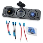 Автомобільний зарядний пристрій 1USB + 2Type-C, подвійна розетка прикурювача 12V/24V, панель з кнопкою та синьою підсвіткою - Зображення 9