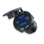 Автомобільна зарядка QC 3.0 + PD Type-C з кнопкою та кришкою, 12-24V, Blue
