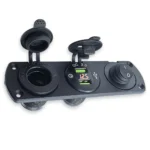 Автомобільна панель розеток з подвійним USB, гніздом прикурювача, вольтметром, червоним підсвічуванням та кнопкою