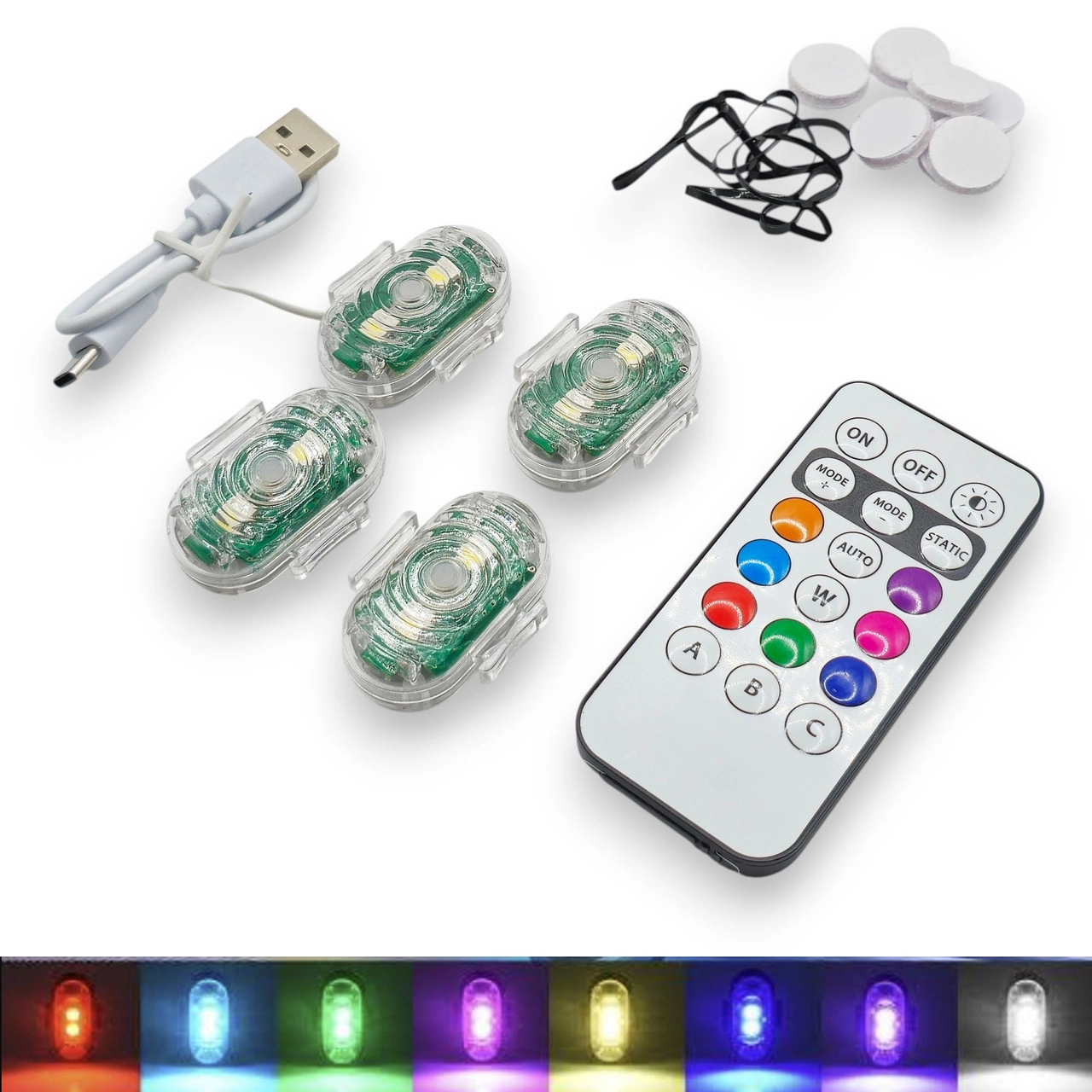 7547517162_komplekt-svitlodiodnih-stroboskopiv Комплект світлодіодних стробоскопів 2SMD RGB з пультом для авто, мотоциклів та ін. транспортних засобів - Зображення 1