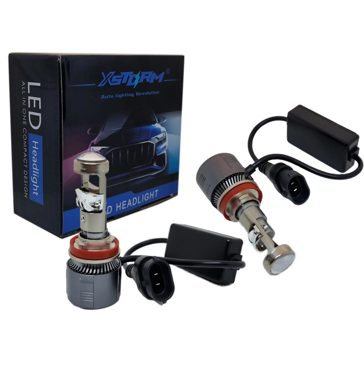 4681908752_svitlodiodni-mini-led Світлодіодні міні Led лінзи цоколь H11 8 CSP 8000 LM 5700 K 12-24 V з вентилятором 56 W комплект - Зображення 1