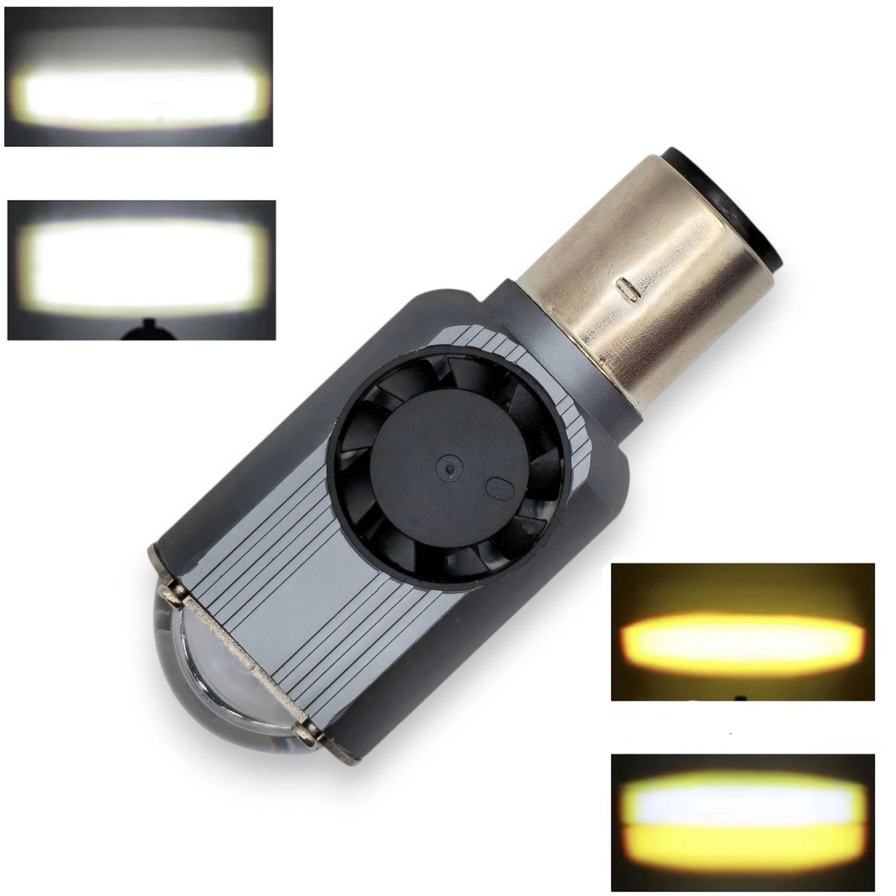 7676713689_dvokolirna-svitlodiodna-lampa Світлодіодна лампа 12 BA20D H6 Motorcycle/ Electrical motorbike з вентилятором Білий Жовтий - Зображення 1