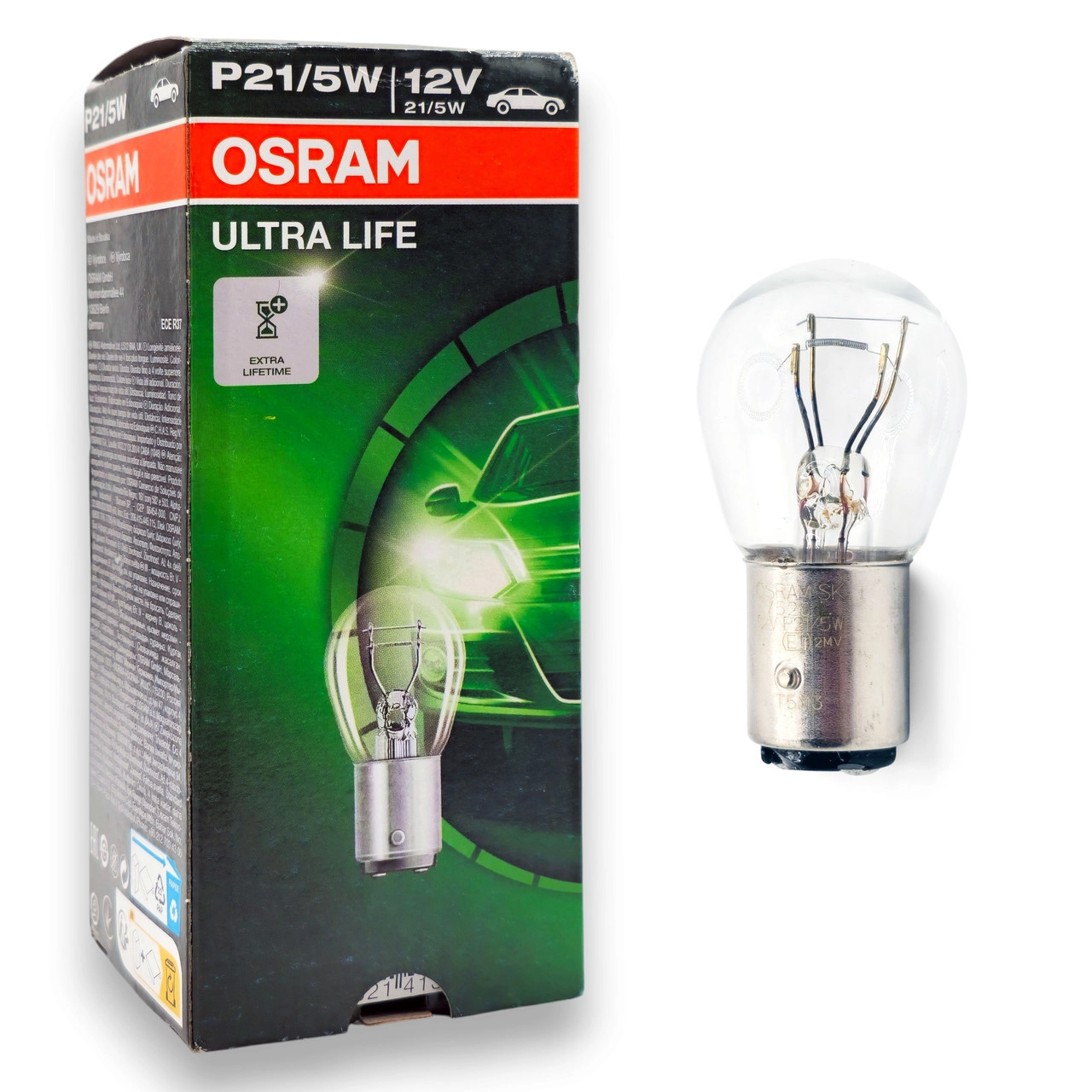 7720202808_galogenni-lampi-osram Галогенні лампи Osram Ultra Life P21/5W BA15d 12V 7528 картон - Зображення 1